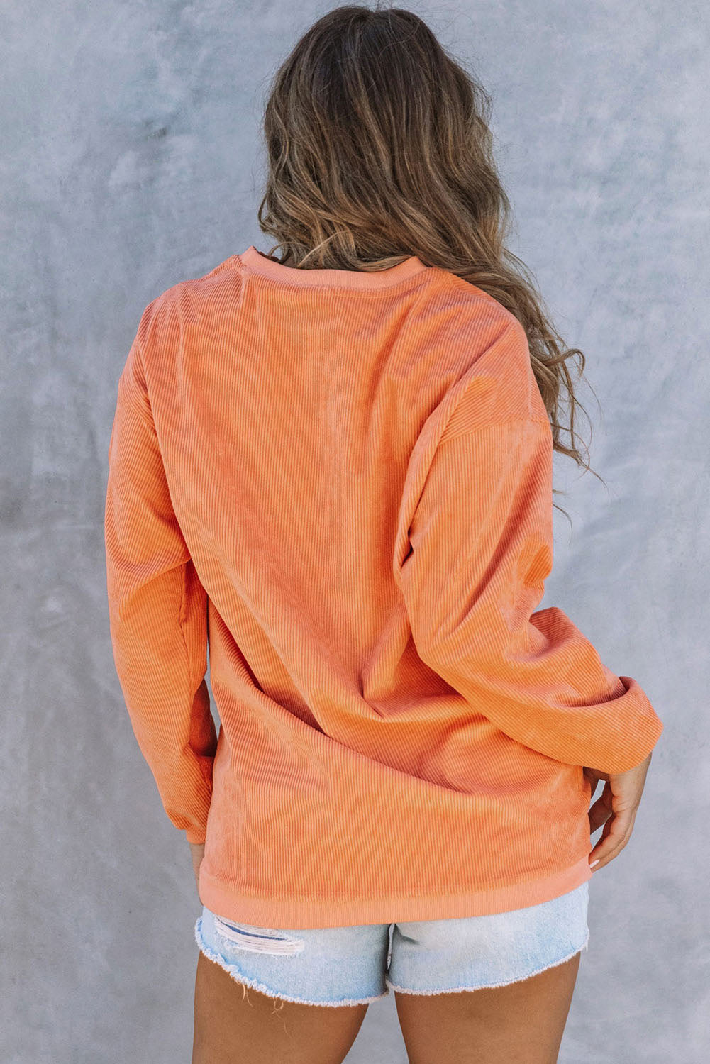 Pumpkin Letter Print Oversized Crinkle Rib Sweatshirt