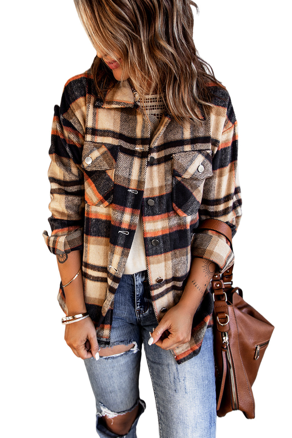 Plaid Button Up Long Sleeve Flannel Shacket