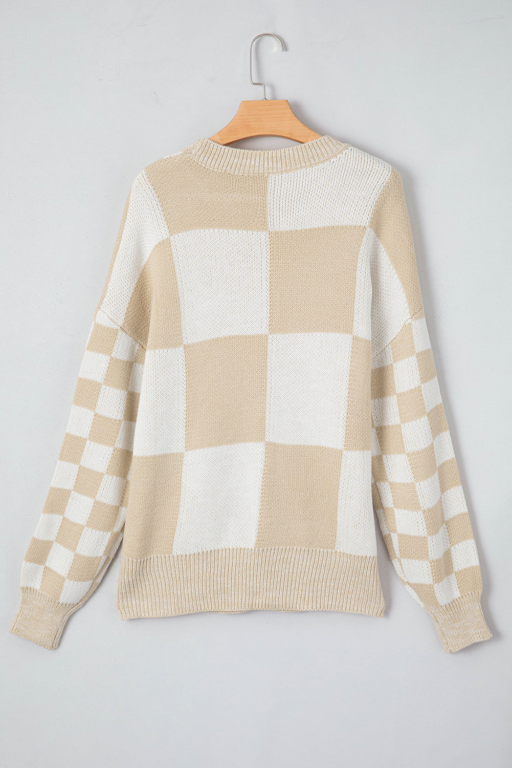 Plaid Knitted Drop Shoulder Sweater