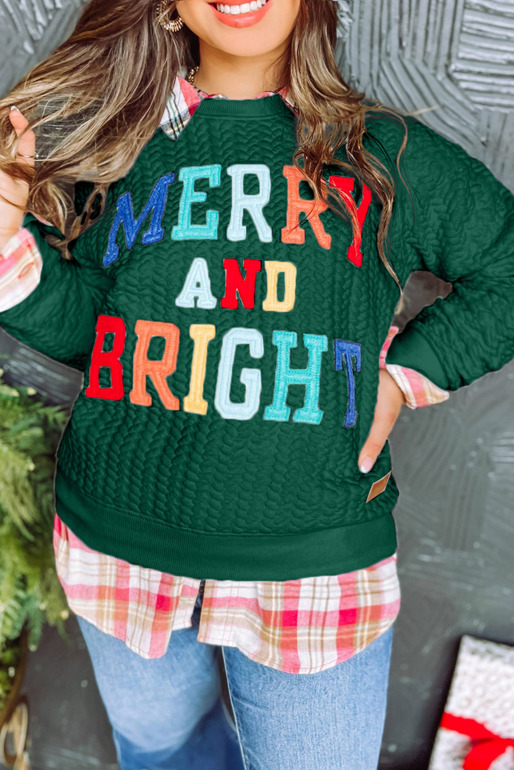 Merry And Bright Cable Knit Pullover Sweatshirt