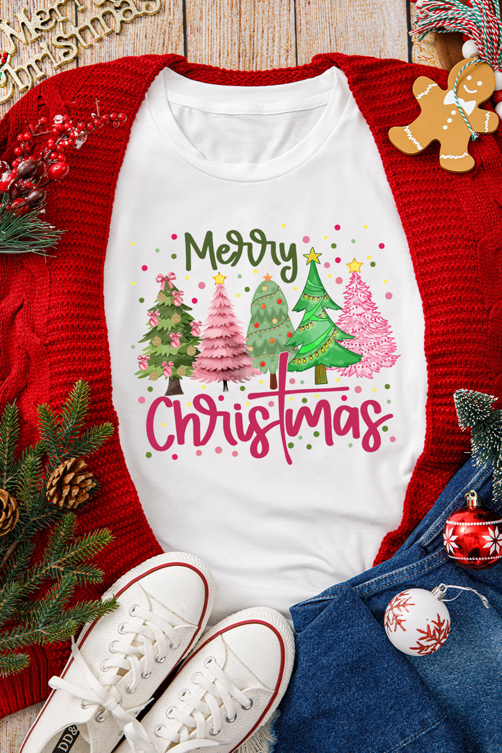 White Merry Christmas Graphic T Shirt