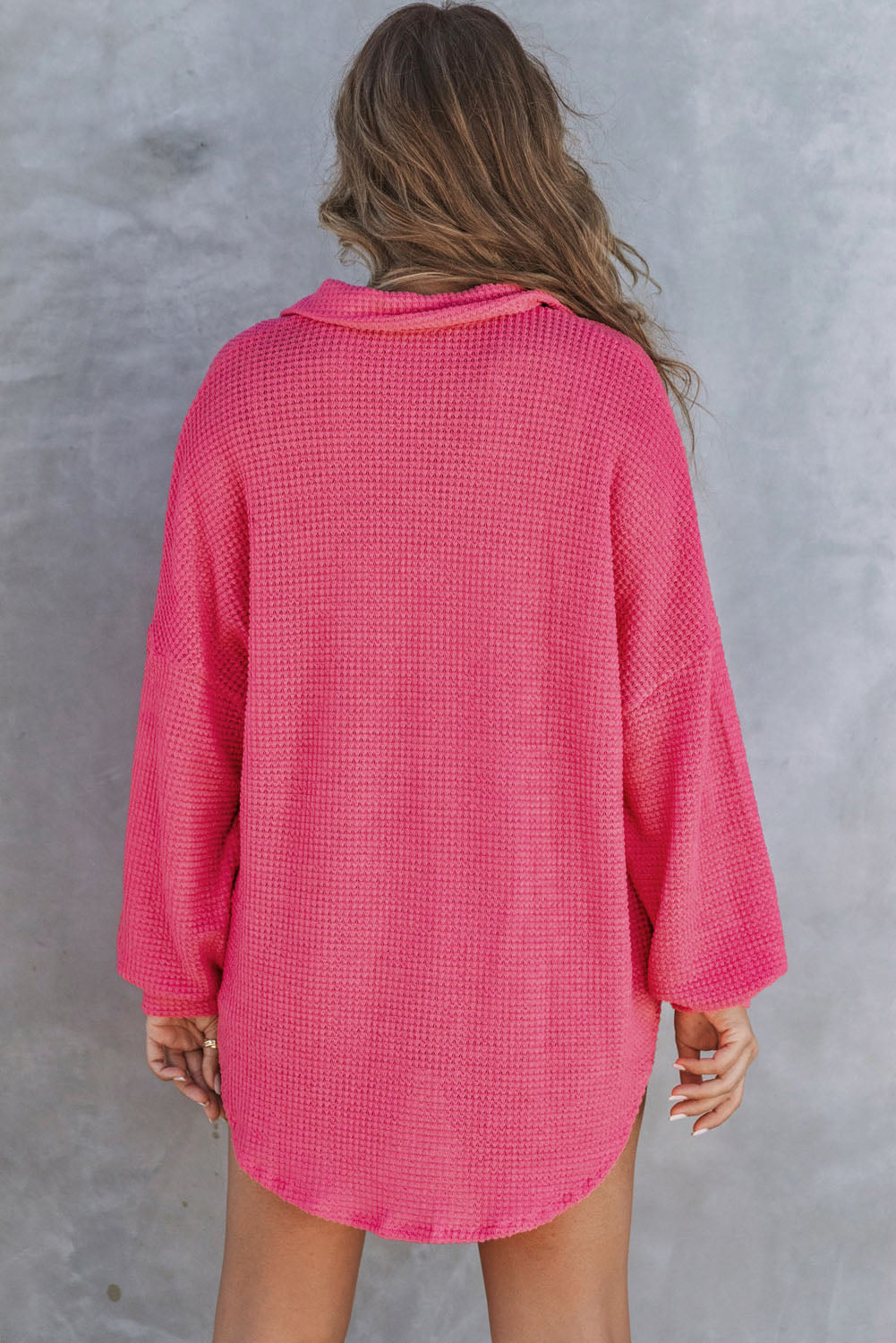 Plus Size Chest Pocket Waffle Knit Shirt