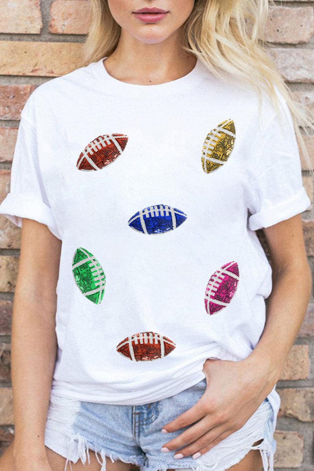 Sequin Rugby Graphic Crewneck T Shirt