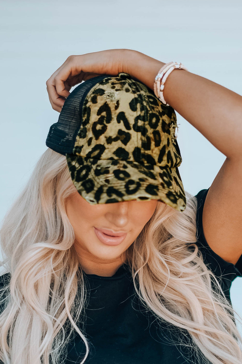 Leopard Printed Mesh Splicing Baseball Cap