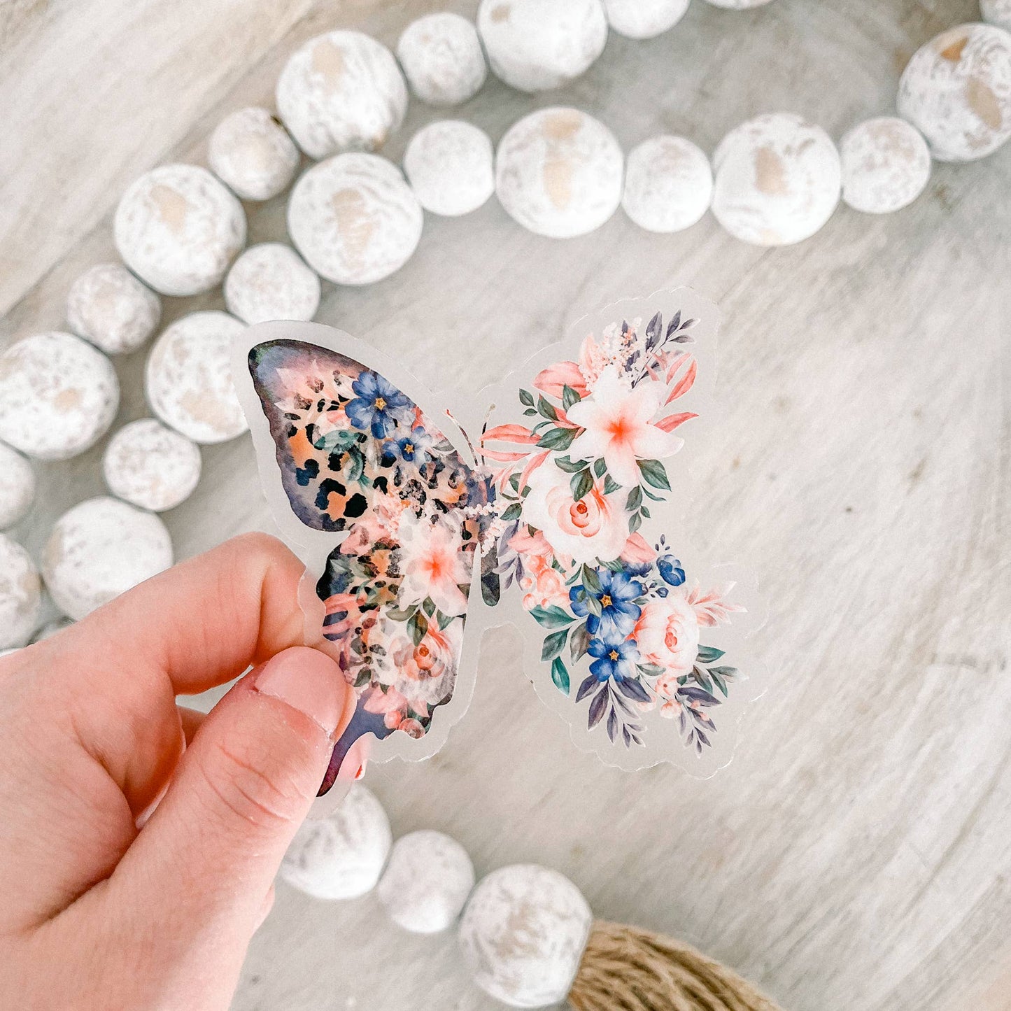 Spring Floral Butterfly Clear Vinyl, Sticker