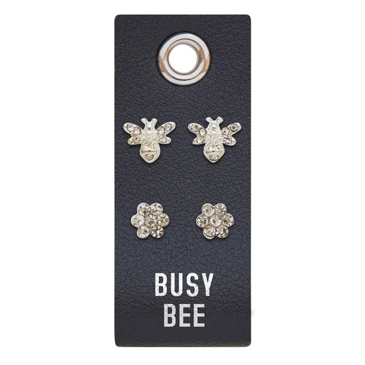 Busy Bee Leather Tag Earrings
